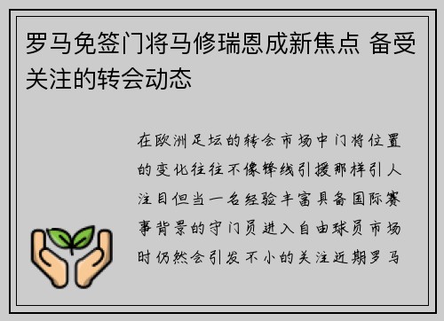 罗马免签门将马修瑞恩成新焦点 备受关注的转会动态 罗马免签门将马修瑞恩成新焦点 备受关注的转会动态