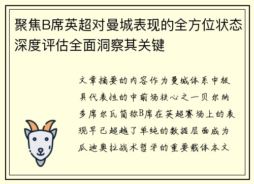 聚焦B席英超对曼城表现的全方位状态深度评估全面洞察其关键 聚焦B席英超对曼城表现的全方位状态深度评估全面洞察其关键